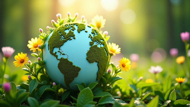 Vibrant Earth Made of Wildflowers and Green Leaves