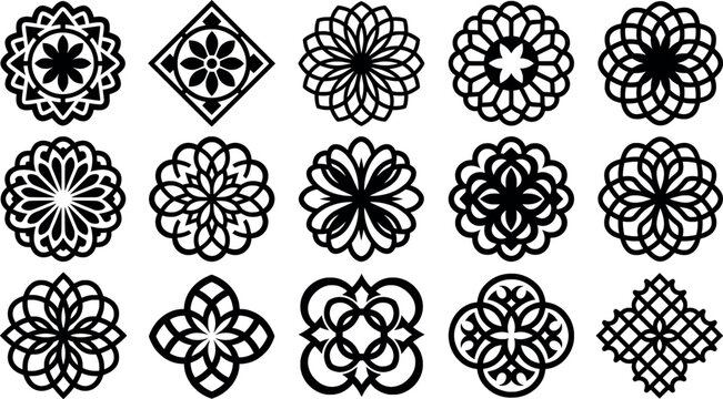 Set of abstract round vector ornaments