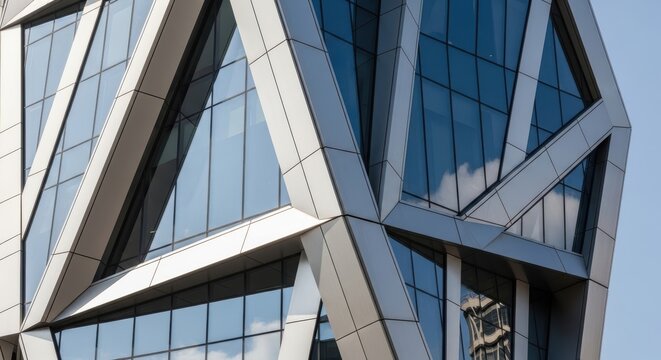 Modern skyscraper glass facade with structural steel diagonal geometric pattern showcasing contemporary architectural design details.