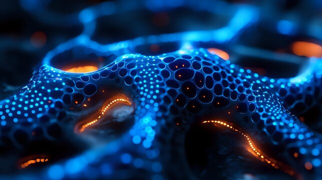 Glowing blue textured organic surface with intricate cellular
