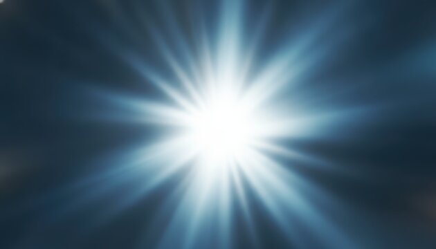 Bright glowing star light burst with blue rays shining in the dark night sky creating a magical radiant effect