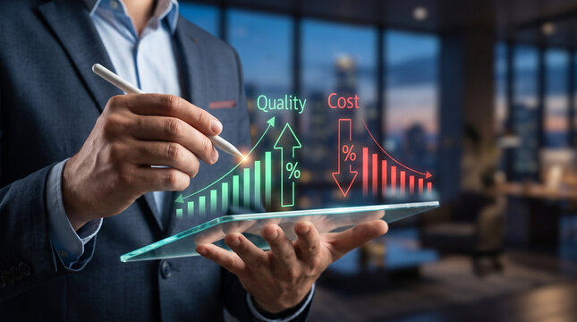 Process Optimization Rising Quality Falling Cost Concept