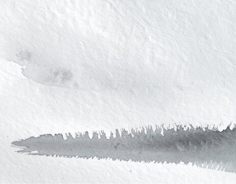 Soft grey ink band on textured white paper with feathered edges, quiet monochrome abstract background
