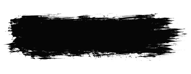 Fototapeta premium Abstract grunge paint brush stroke banner with textured rough edges, bold black ink strip for typography, social media cover, web header, poster template and vector illustration