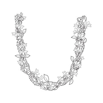 Hand Drawn Hawaiian Naupaka Flower Lei Outline Vector Illustration