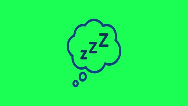 Blue sleeping thought bubble icon on a bright green background