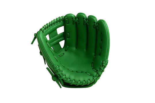 Premium green leather baseball glove catcher mitt sports equipment for team athletic training game match action competition play active outdoor recreation isolated on transparent background