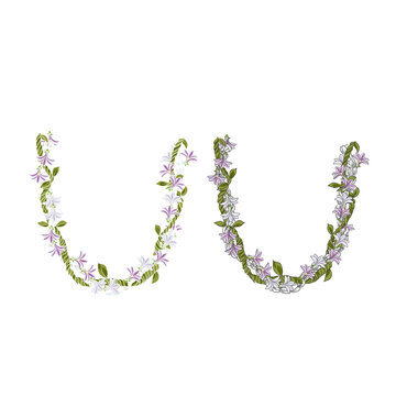 Hand Drawn Hawaiian Naupaka Flower Lei Necklace Botanical Vector Illustration