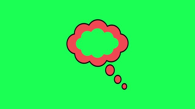 Red thought bubble icon isolated on a bright green background