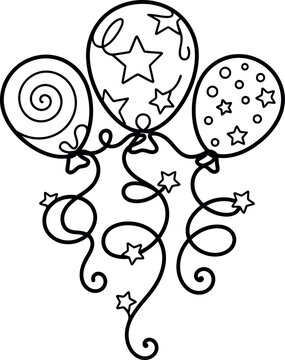 happy new year celebration festival one line art design 2027 new editable Colorful hand-drawn balloons with stars and swirl ribbons isolated on transparent background, isolated on white background, Ve