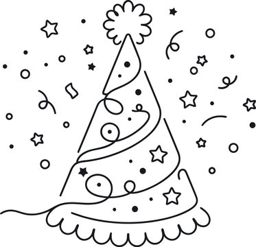 happy new year celebration festival one line art design 2027 new editable Cute party hat with stars and swirls celebration decoration isolated on transparent background, isolated on white background, 