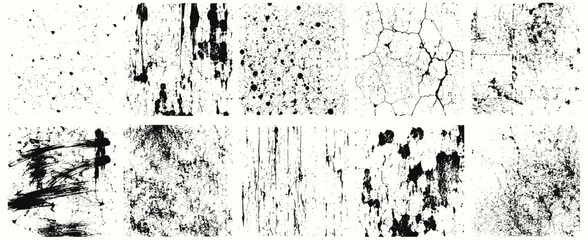 Fototapeta premium Urban Grunge Background Texture Set with Dust Overlay, Distressed Grain, Dirty Rough Surface, Abstract Splatter, Vintage Edge Effects and Textured Frames, Vector Illustration