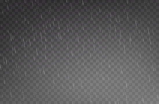 Rain effect with white falling raindrops. Realistic rainfall shower texture, water overlay with natural, dynamic atmosphere. Raindrops, storm, downpour, hail rainy autumn weather forecast background