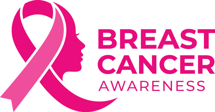 A professional breast cencer awarness month vector illustration featuring a pink ribbon silhouette profile of a woman for medical charity event design projects