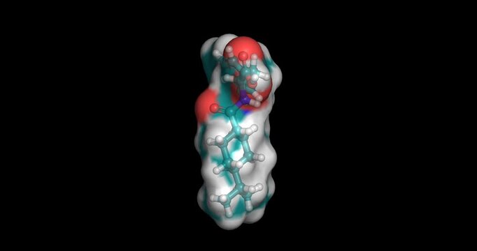 Nateglinide, fast-acting diabetes medication, 3D molecule 4K spinning