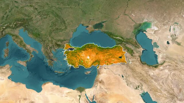 Turkey digital map motion footage showing terrain geography from above view