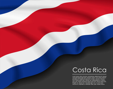 Costa Rican waving flag template for national day or travel concept. Vector illustration.