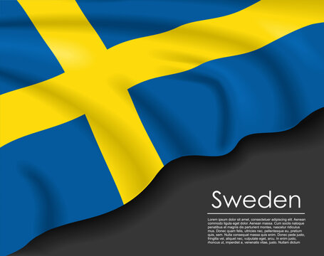 Swedish waving flag template for national day or travel concept. Vector illustration.