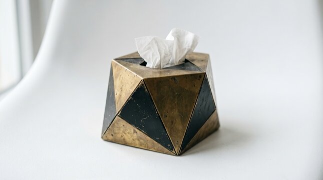 Luxury geometric metal tissue box on a minimalist background, showcasing contemporary home d&eacute;cor, elegant craftsmanship, and sophisticated modern interior styling
