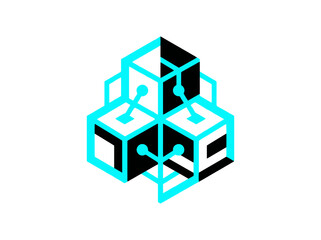Naklejka premium Abstract Neon Cubes Forming Network Concept