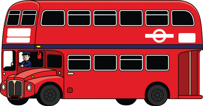 Classic red London double decker bus vector illustration featuring traditional public transport design
