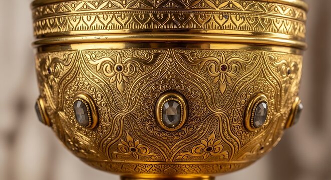 Ornate golden chalice close up