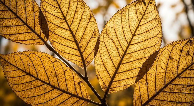 Autumn leaves close up showing veins