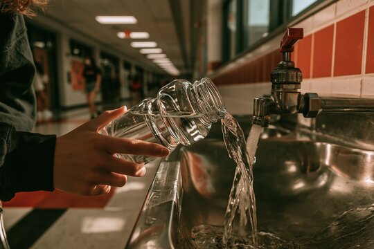 Hand Filling Glass at School Water Fountain