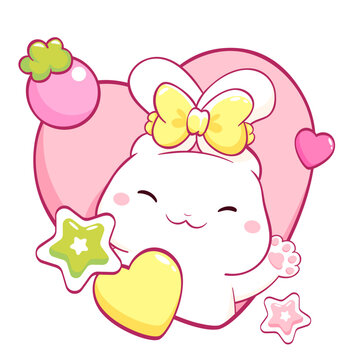 Square Valentine or Easter card with little bunny in heart. Childish print with cute rabbit. Can be used for t-shirt, sticker, badge, greeting card design. Vector illustration EPS8