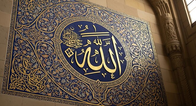 Arabic calligraphy featuring allah on wall art