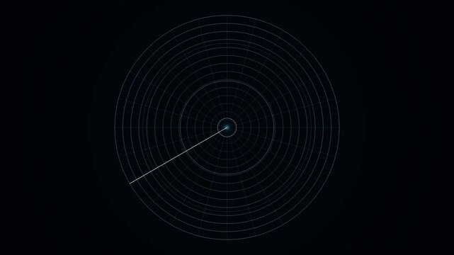 Digital radar screen with scanning line on dark background