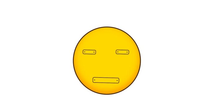 Minimalist 2D Animation Neutral Yellow Emoji Face Expressing Indifference Or Boredom