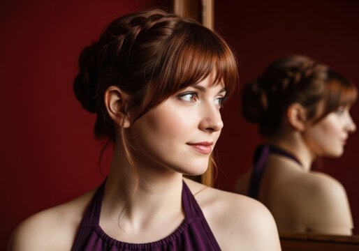 Portrait of a beautiful young woman with red hair looking away