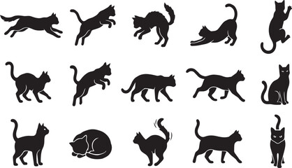 Obraz premium Black Cat black cats in various poses and actions silhouettes