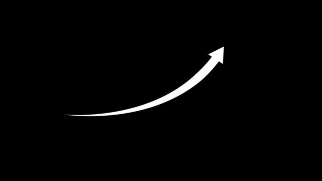 Curved white line rises across a black background