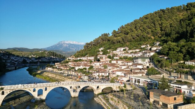Berat, Albania, with the historic Gorica Bridge