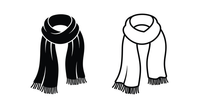 Two black and white silhouettes depict folded scarves with fringed ends accessory