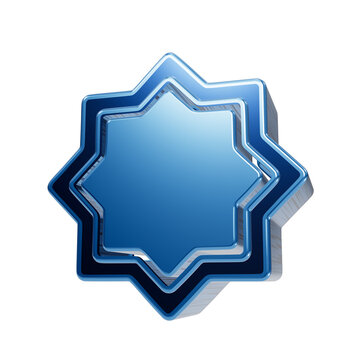 A3d metallic blue eight-pointed star isolated on a black background, representing islamic geometry, and spiritual symbolism