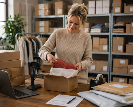 Small Business Owners Packing Online Orders for Shipping