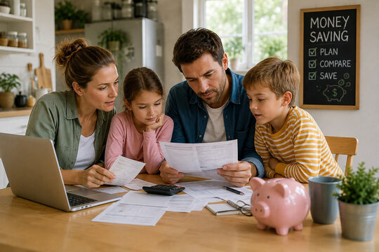 Worried People Reviewing Bills and Household Expenses Amid Rising Costs