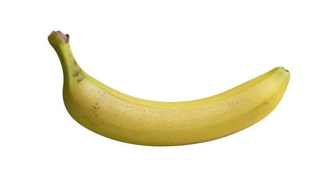 Ripe yellow banana with brown spots, isolated on transparent background
