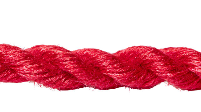 Thick braided red rope, isolated on transparent background