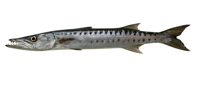 Great Barracuda fish with sharp teeth, isolated on transparent background