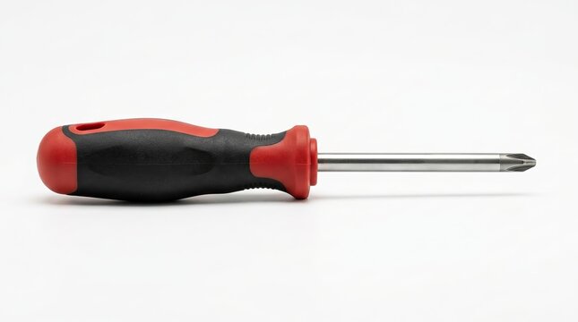 Phillips head screwdriver with red and black handle, manual hand tool for home repair