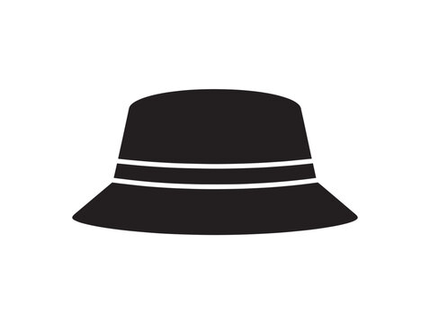 Black bucket hat with white stripe design vector template. Minimalist fashion accessory outline for customization and branding.