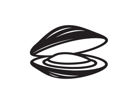 Minimalist clam shell icon vector illustration. Simple seafood outline for apps, logos, and branding designs.