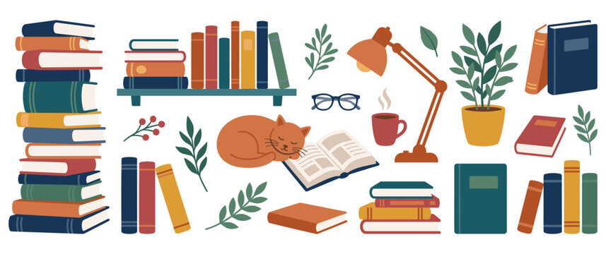 Cozy reading library elements for book lovers stationery.