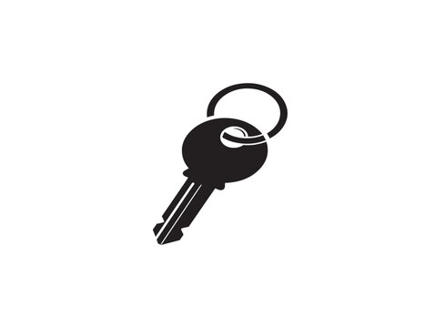 Minimalist keychain icon with key outline. Simple black key symbol for security and access design.