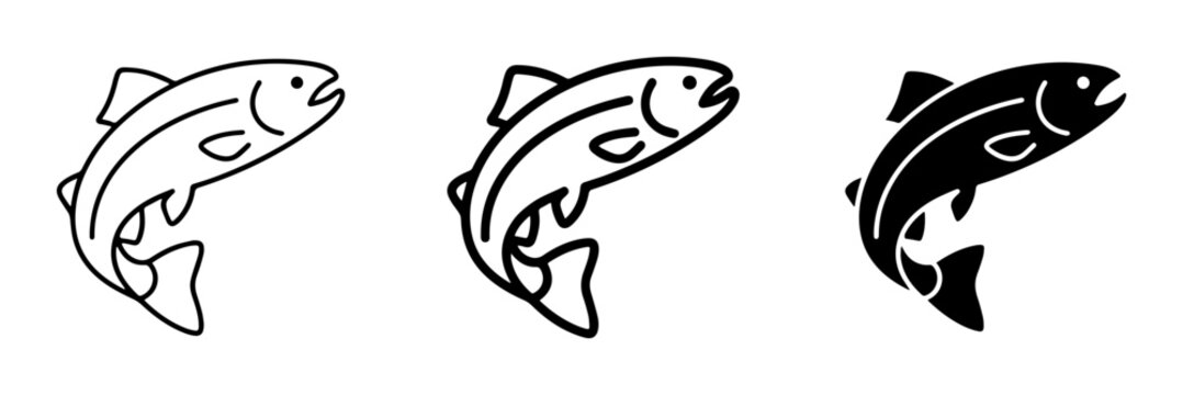 Jumping Salmon Icons, Fish Vector Graphics, Seafood & Fishing Symbols