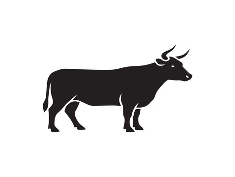 Black Angus bull silhouette icon. Cattle livestock vector graphic for farm branding.